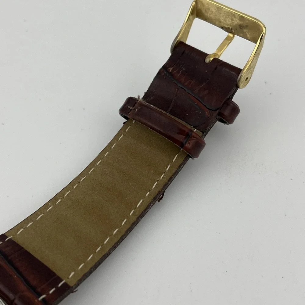 Cerentino Diamond Accent Watch Men 42mm Silver Case Brown Band- New‎ Battery